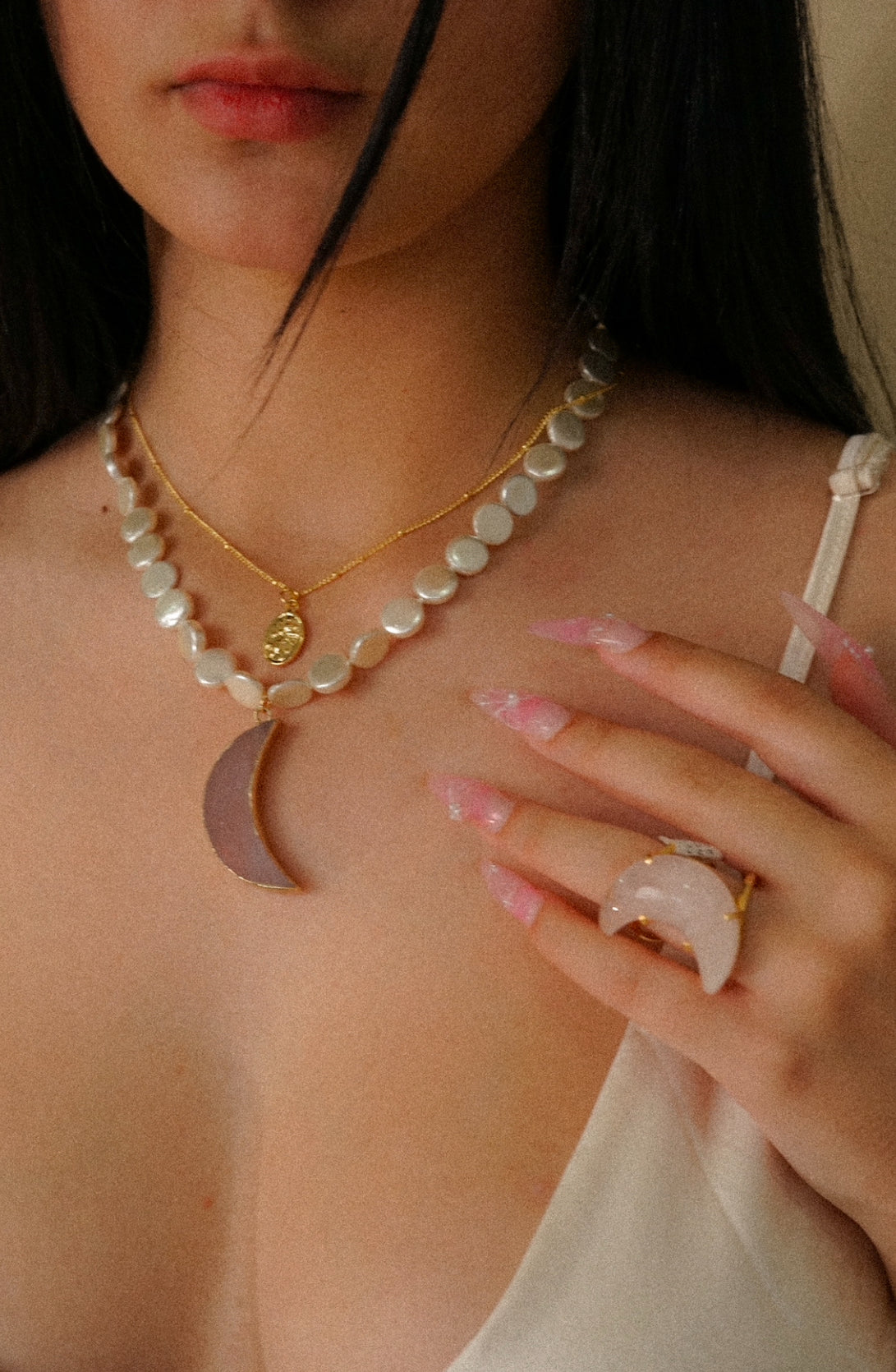 Rose Quartz Moon Necklace