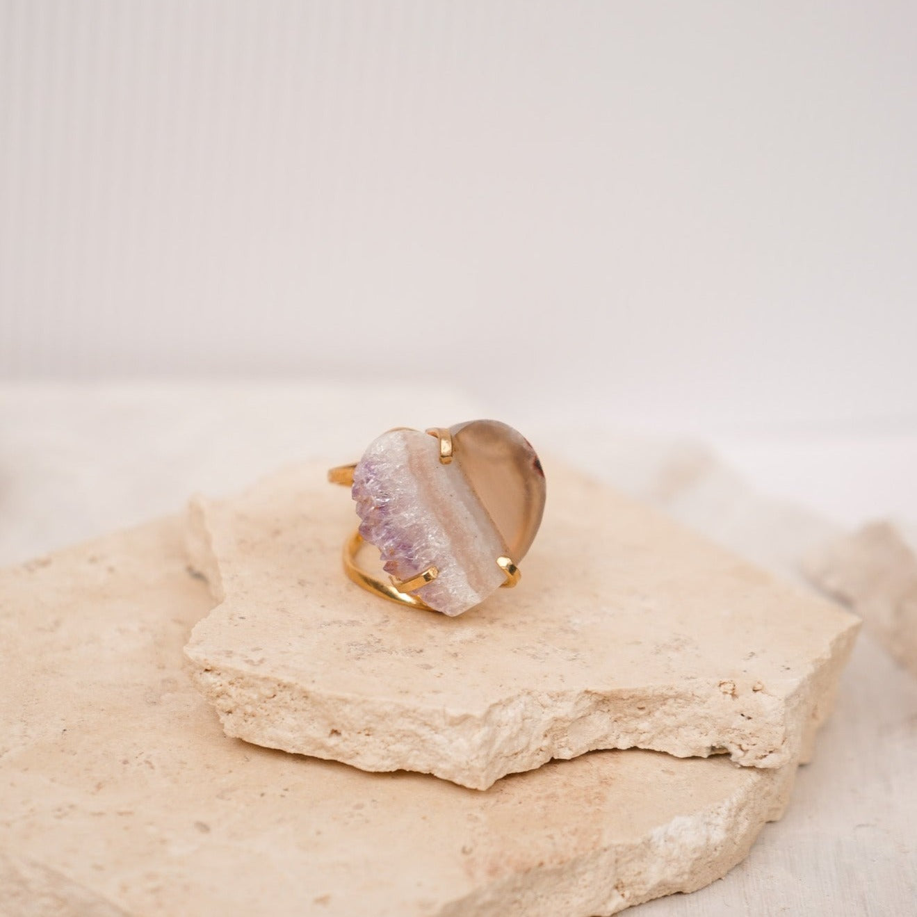 Amethyst Stalactite Heart Ring