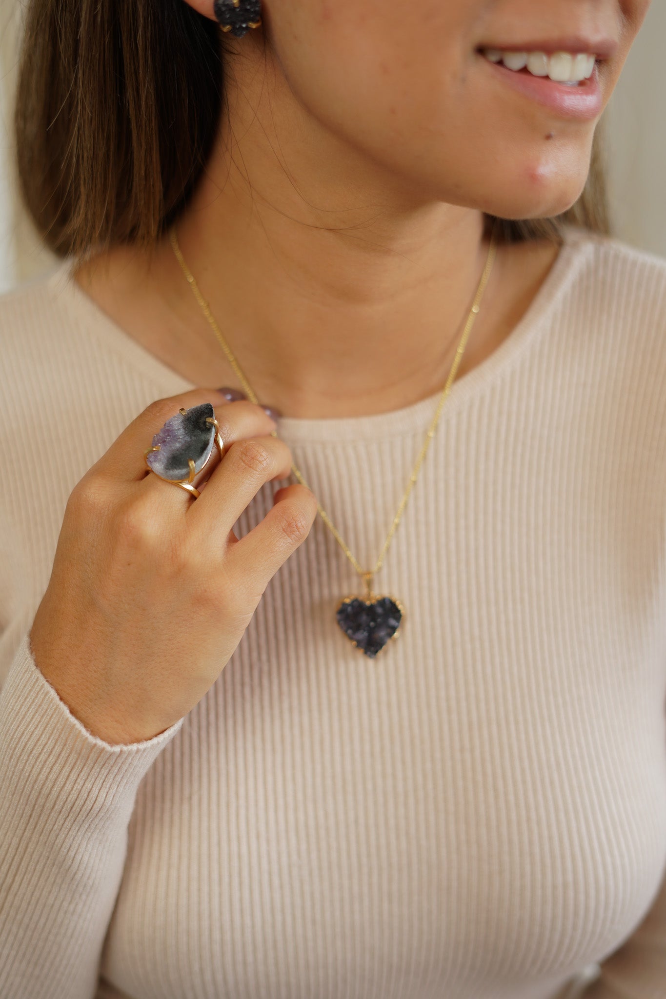 Amethyst Stalactite Drop Ring