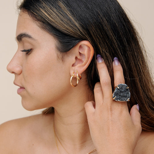 Black Agate Druzy Ring