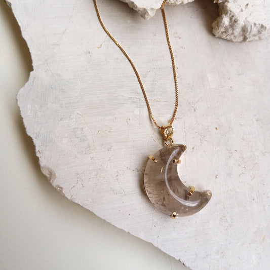 Crystal Quartz Moon Necklace