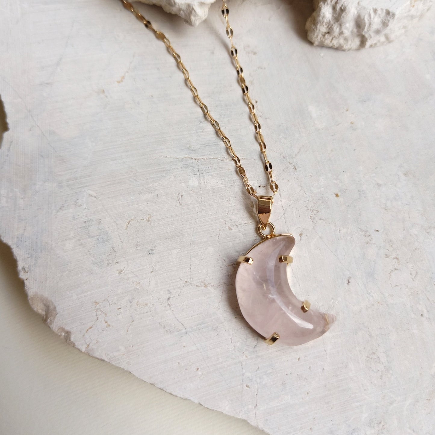 Rose Quartz Moon Necklace