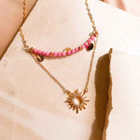 Pink Agate Sun Necklace