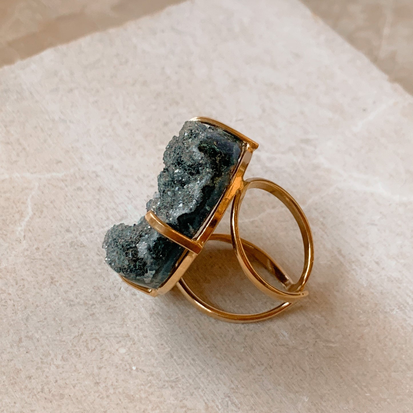 Black Agate Druzy Ring