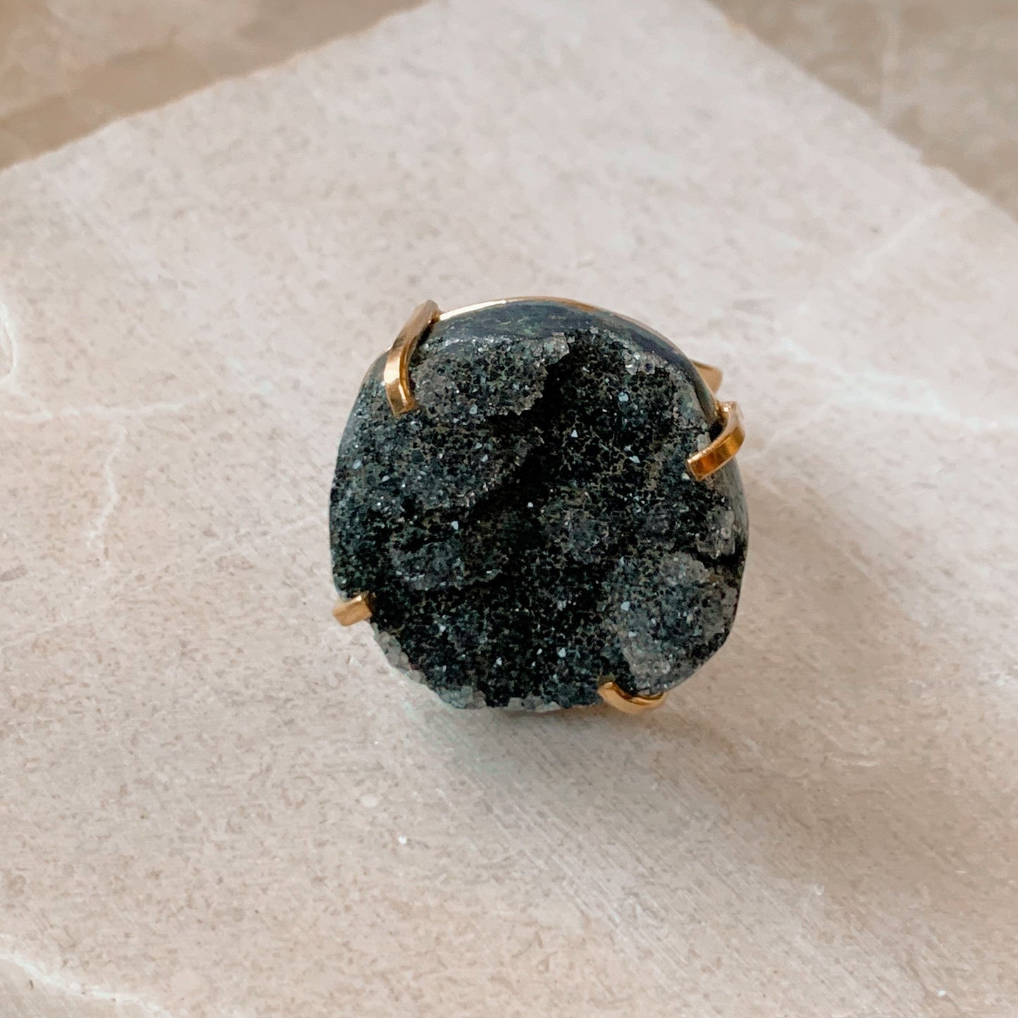 Black Agate Druzy Ring